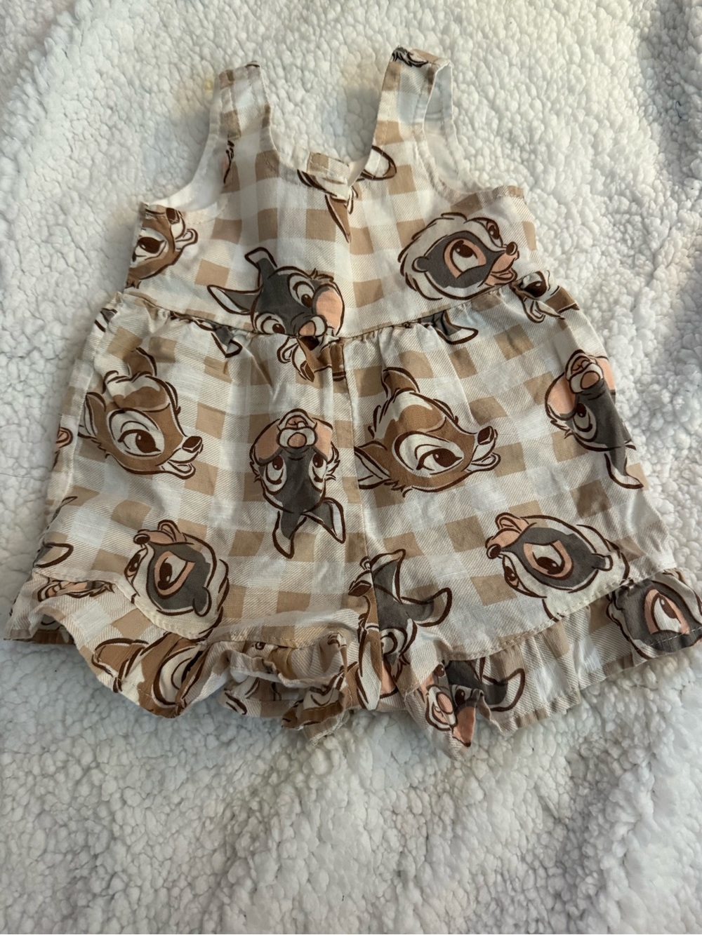 Disney Beige Brown Checkered Bambi Print Toddler Dress